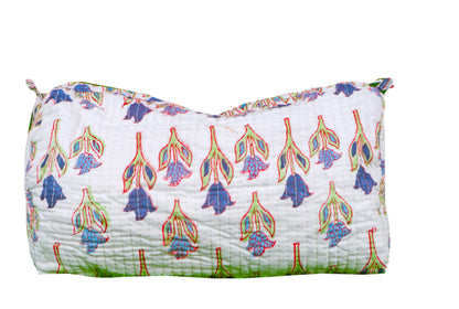 Indian Handmade Cotton Quilted Floral Toiletry Cosmetic Makeup Bag Blue A