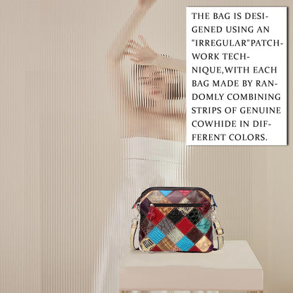 Handmade Cowhide Multi Color Patchwork Bag Crossbody Shoulder Handheld Unique Style