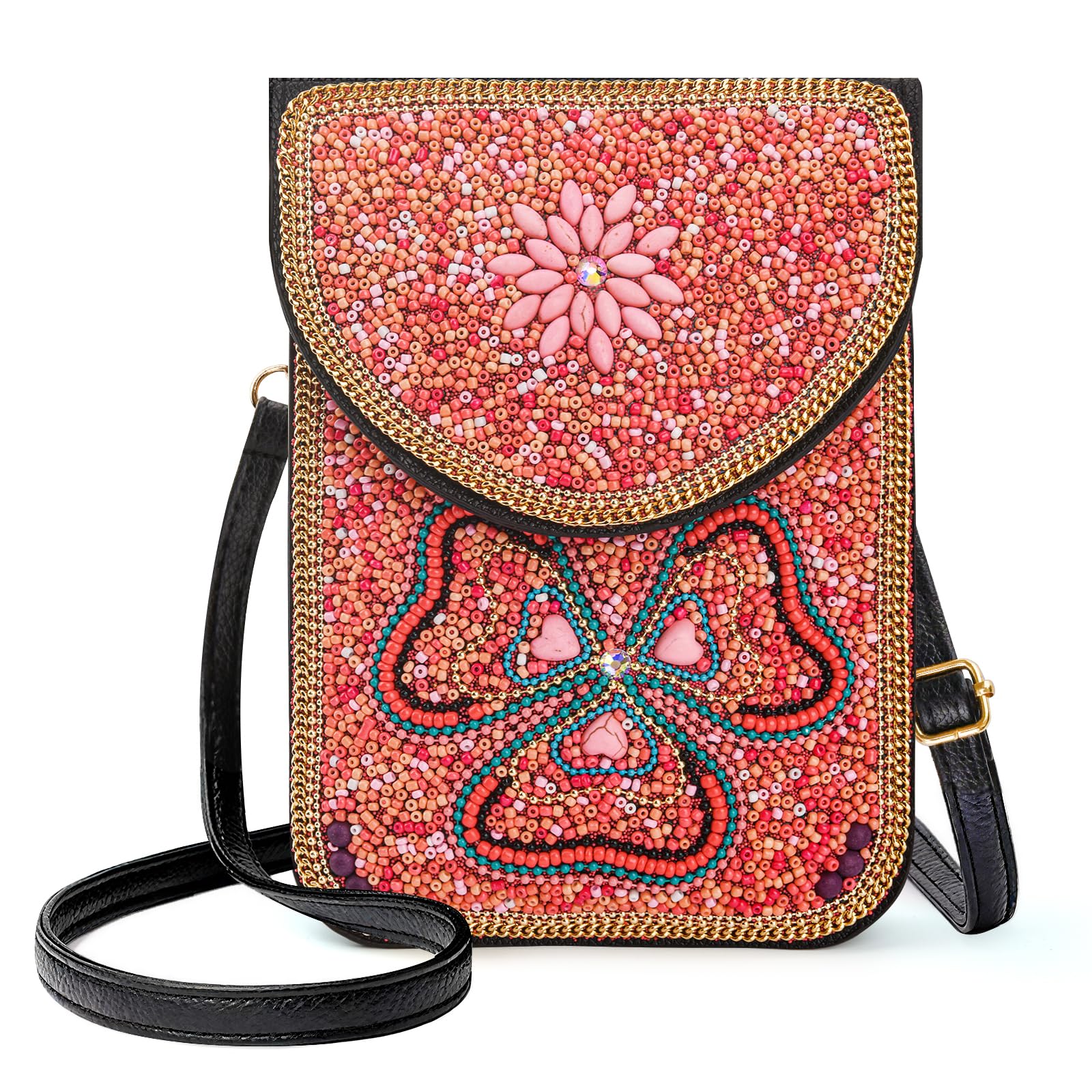 Beaded Crossbody Phone Shoulder Bag Boho Wallet Purse with Colorful Handcrafted Beads