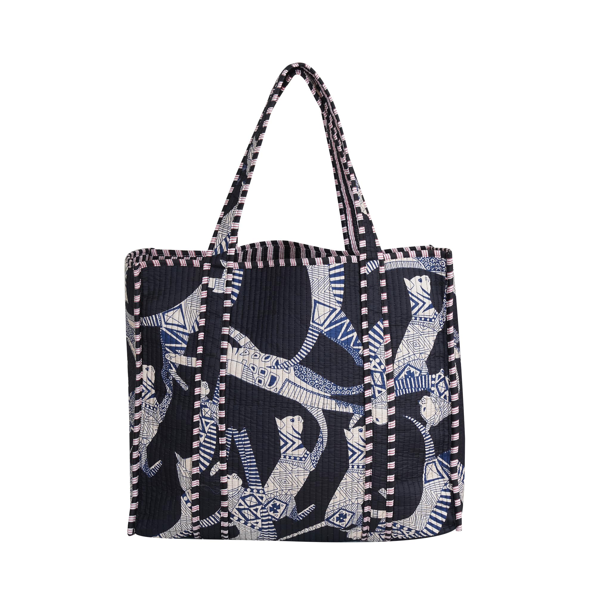Handmade Cotton Floral Block Print Quilted Tote Shoulder Market Shopping Bag