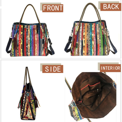 Handmade Cowhide Multi Color Patchwork Bag Crossbody Shoulder Handheld Unique Style