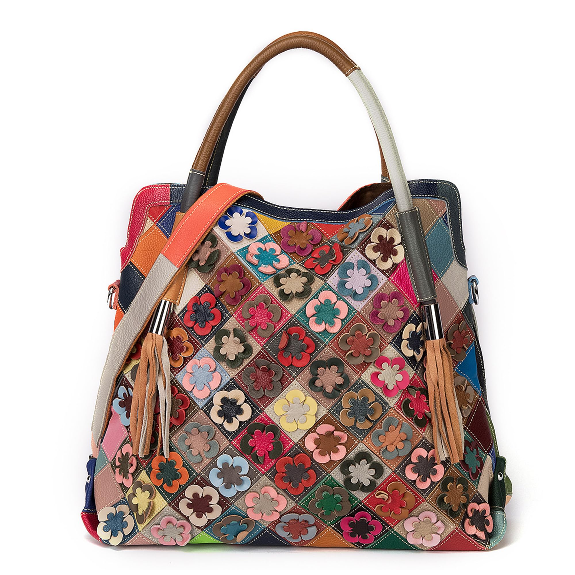 Handmade Cowhide Multi Color Patchwork Bag Crossbody Shoulder Handheld Unique Style