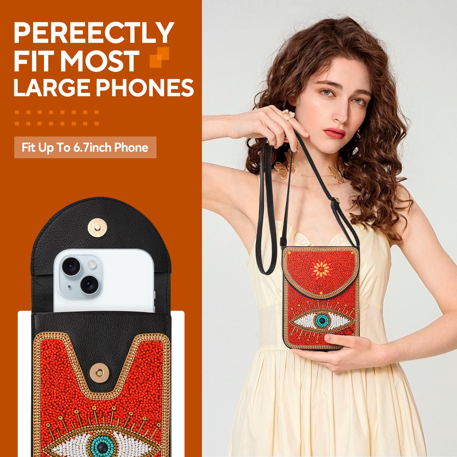 Beaded Crossbody Phone Shoulder Bag Boho Wallet Purse with Colorful Handcrafted Beads
