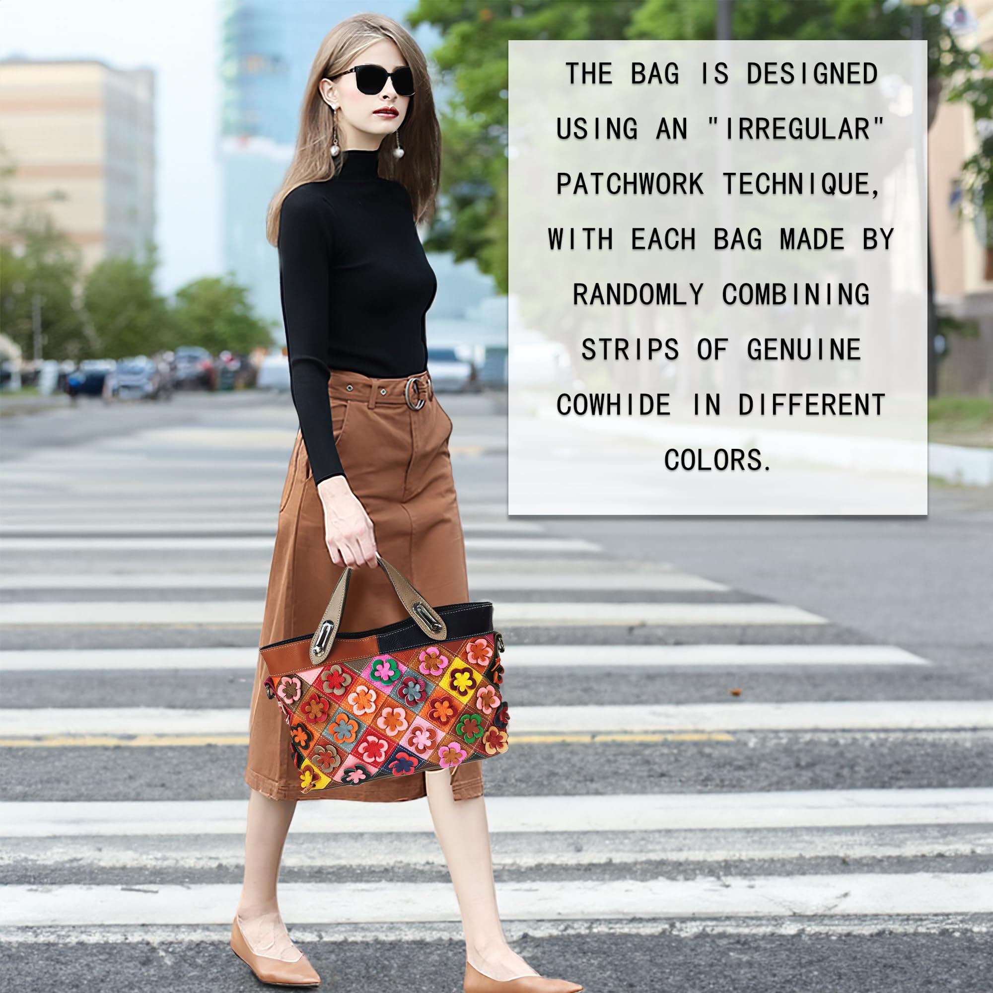 Handmade Cowhide Multi Color Patchwork Bag Crossbody Shoulder Handheld Unique Style