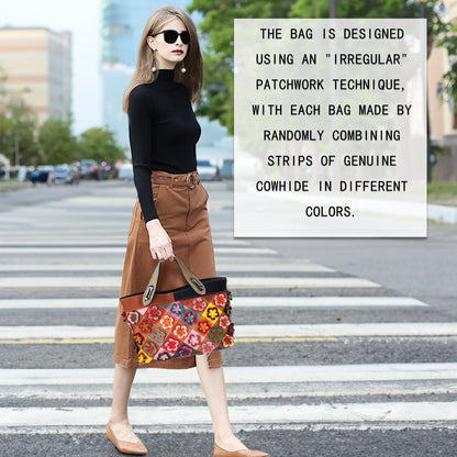 Handmade Cowhide Multi Color Patchwork Bag Crossbody Shoulder Handheld Unique Style