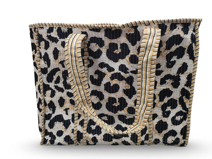 Handmade Cotton Floral Block Print Quilted Tote Shoulder Market Shopping Bag
