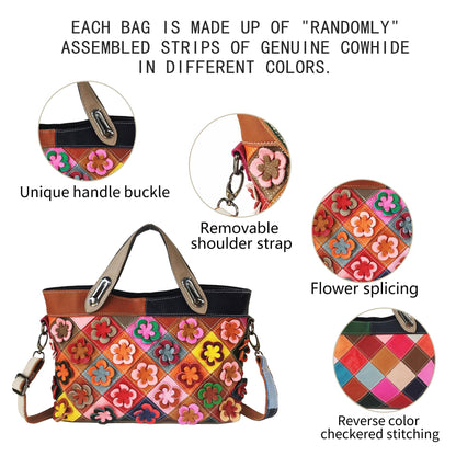 Handmade Cowhide Multi Color Patchwork Bag Crossbody Shoulder Handheld Unique Style