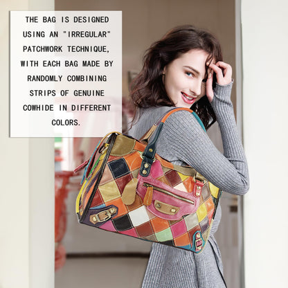 Handmade Cowhide Multi Color Patchwork Bag Crossbody Shoulder Handheld Unique Style