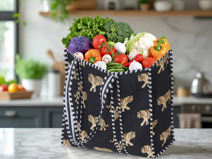 Handmade Cotton Floral Block Print Quilted Tote Shoulder Market Shopping Bag