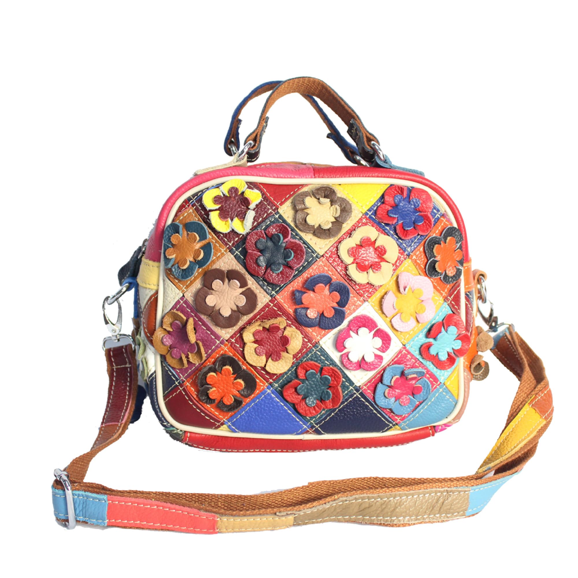 Handmade Cowhide Multi Color Patchwork Bag Crossbody Shoulder Handheld Unique Style