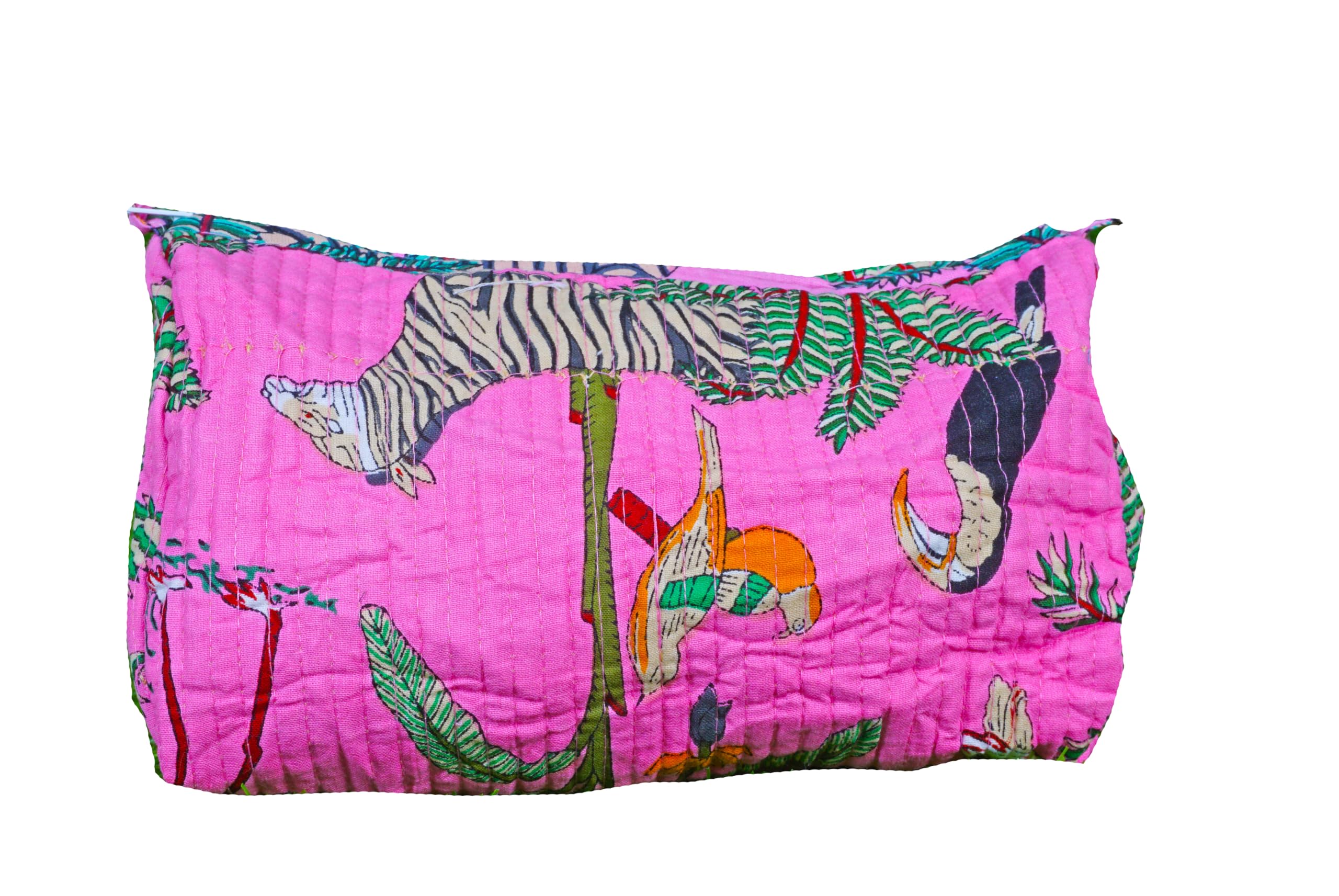 Indian Handmade Cotton Quilted Floral Toiletry Cosmetic Makeup Bag Blue A