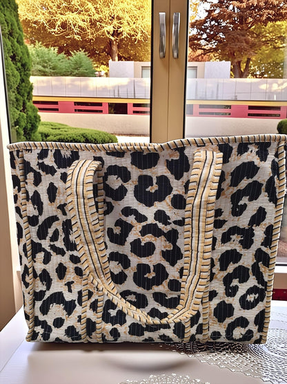 Handmade Cotton Floral Block Print Quilted Tote Shoulder Market Shopping Bag