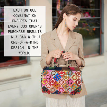 Handmade Cowhide Multi Color Patchwork Bag Crossbody Shoulder Handheld Unique Style