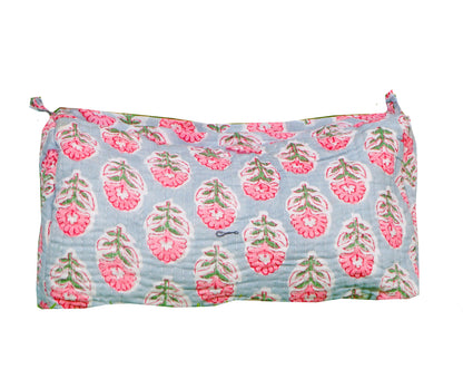 Indian Handmade Cotton Quilted Floral Toiletry Cosmetic Makeup Bag Blue A