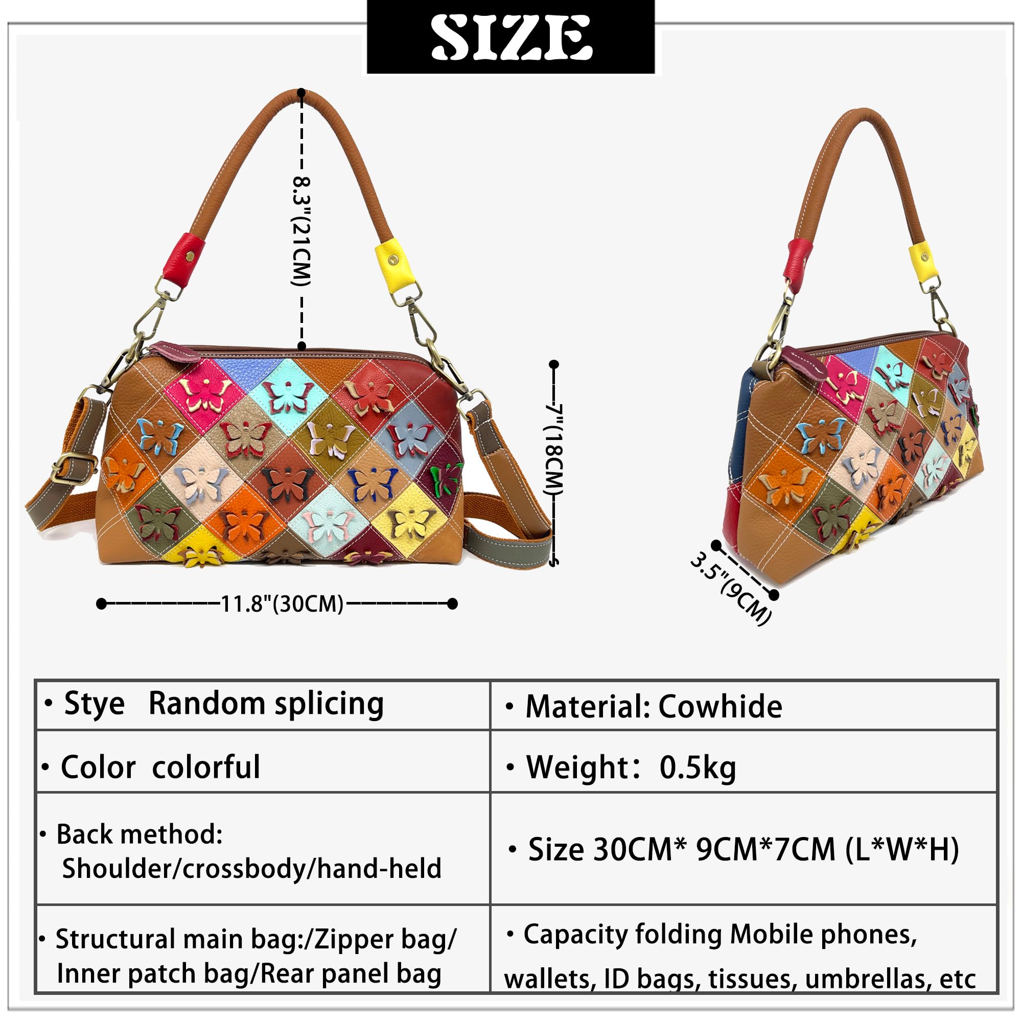 Handmade Cowhide Multi Color Patchwork Bag Crossbody Shoulder Handheld Unique Style