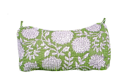 Indian Handmade Cotton Quilted Floral Toiletry Cosmetic Makeup Bag Blue A