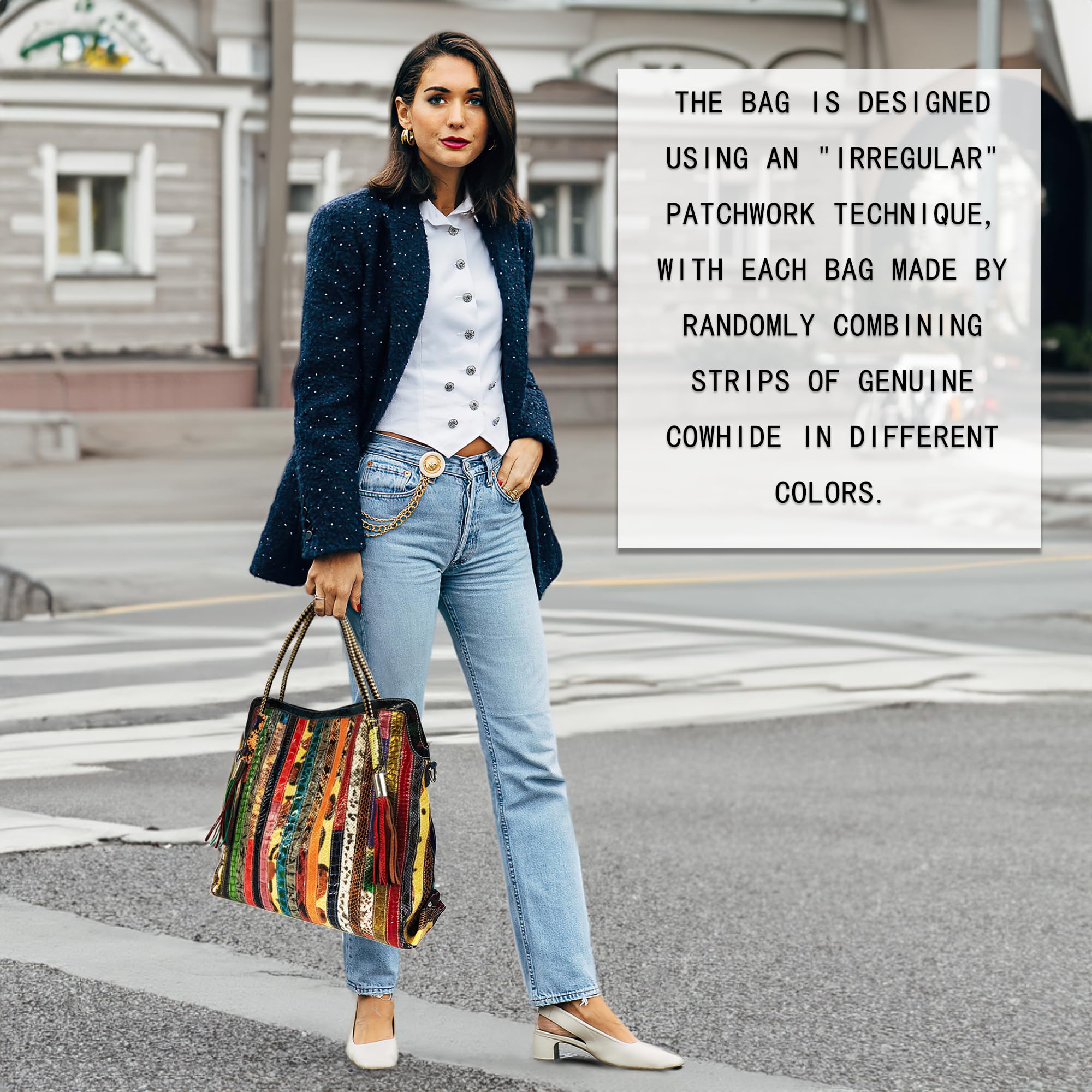 Handmade Cowhide Multi Color Patchwork Bag Crossbody Shoulder Handheld Unique Style