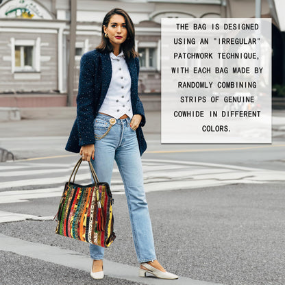 Handmade Cowhide Multi Color Patchwork Bag Crossbody Shoulder Handheld Unique Style