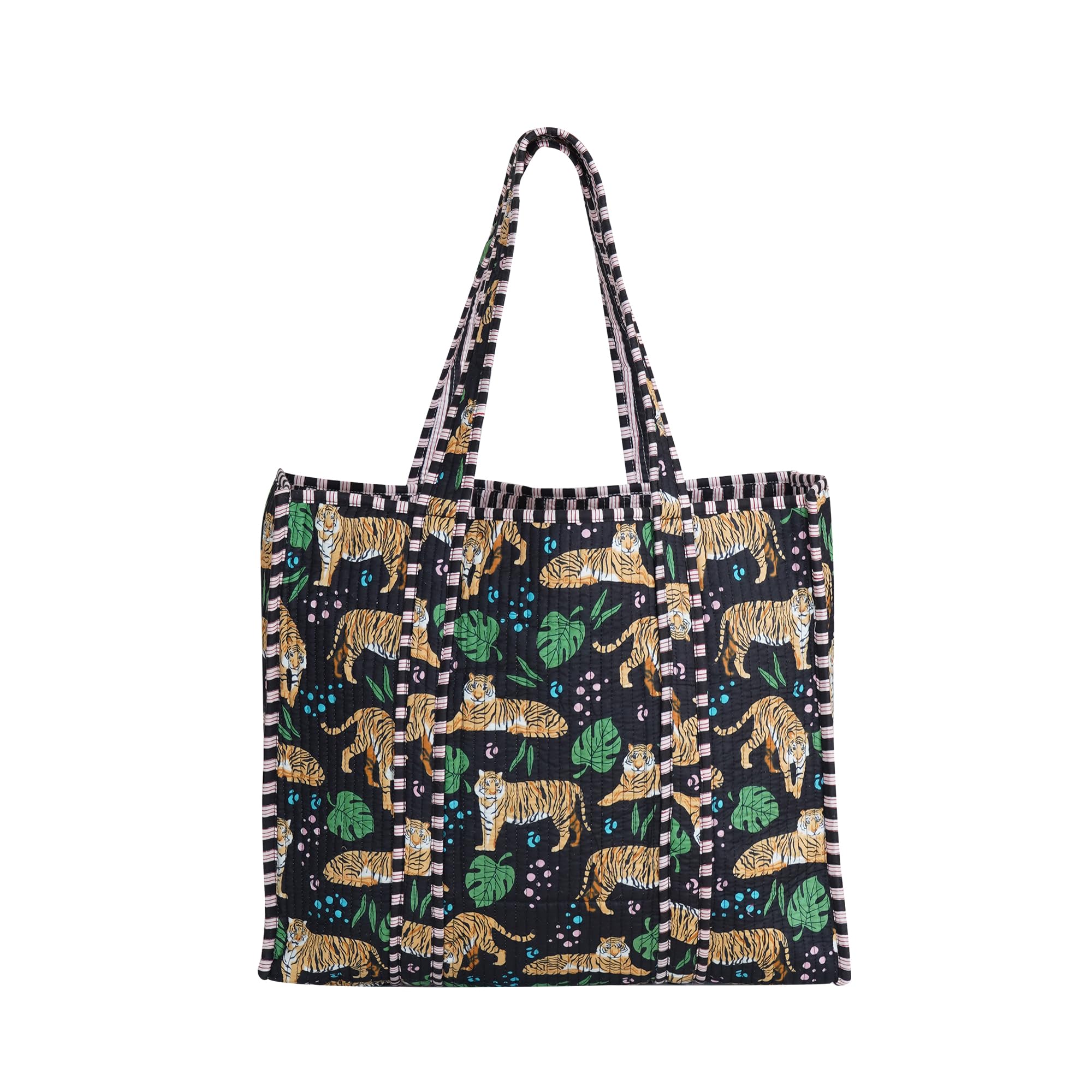 Handmade Cotton Floral Block Print Quilted Tote Shoulder Market Shopping Bag