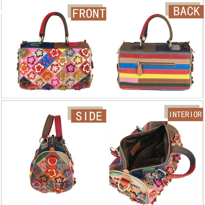 Handmade Cowhide Multi Color Patchwork Bag Crossbody Shoulder Handheld Unique Style