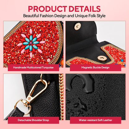 Beaded Crossbody Phone Shoulder Bag Boho Wallet Purse with Colorful Handcrafted Beads