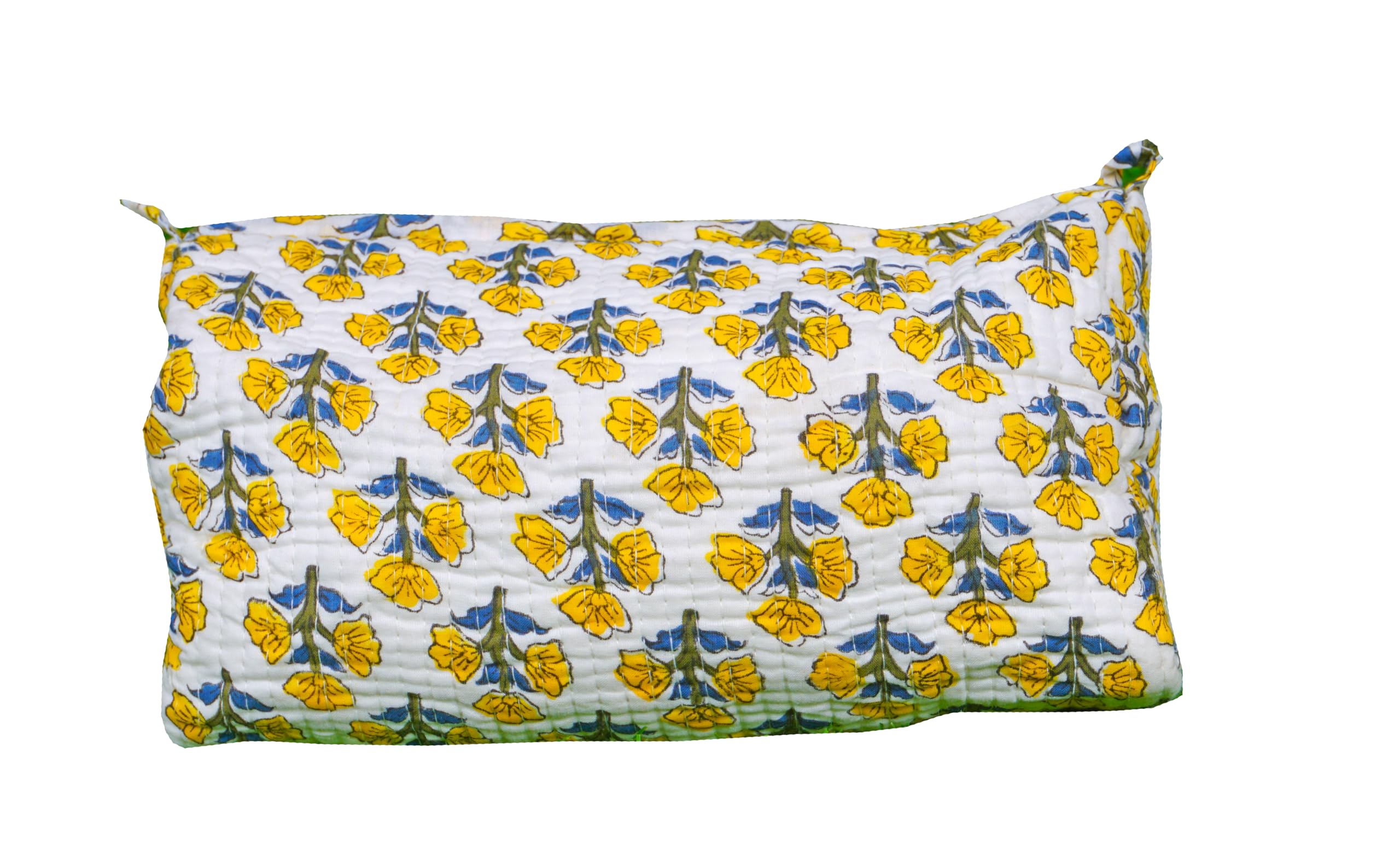 Indian Handmade Cotton Quilted Floral Toiletry Cosmetic Makeup Bag Blue A