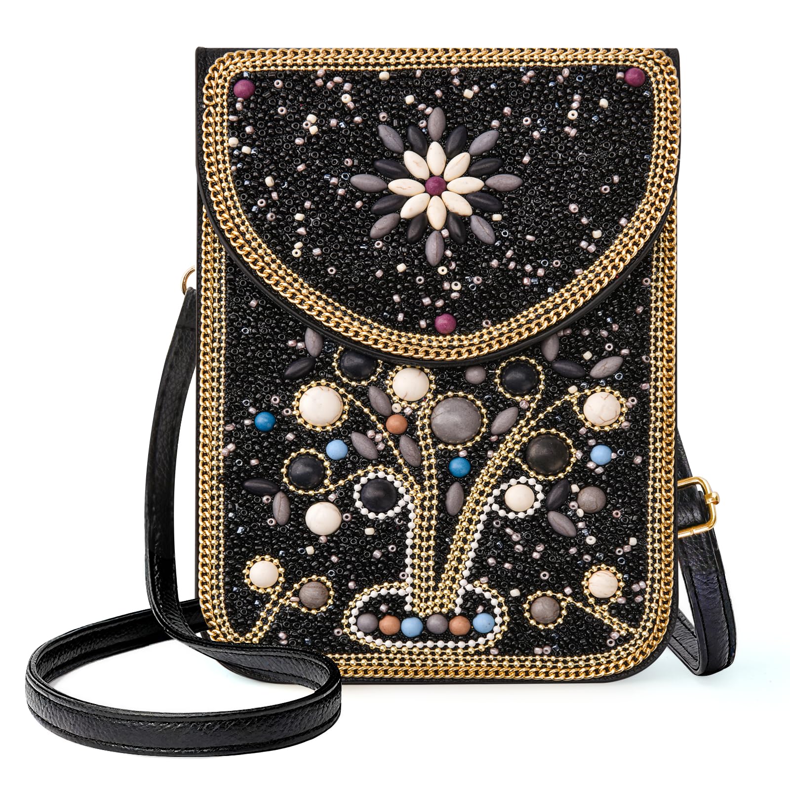 Beaded Crossbody Phone Shoulder Bag Boho Wallet Purse with Colorful Handcrafted Beads