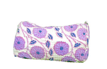 Indian Handmade Cotton Quilted Floral Toiletry Cosmetic Makeup Bag Blue A