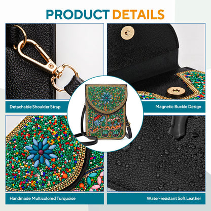 Beaded Crossbody Phone Shoulder Bag Boho Wallet Purse with Colorful Handcrafted Beads