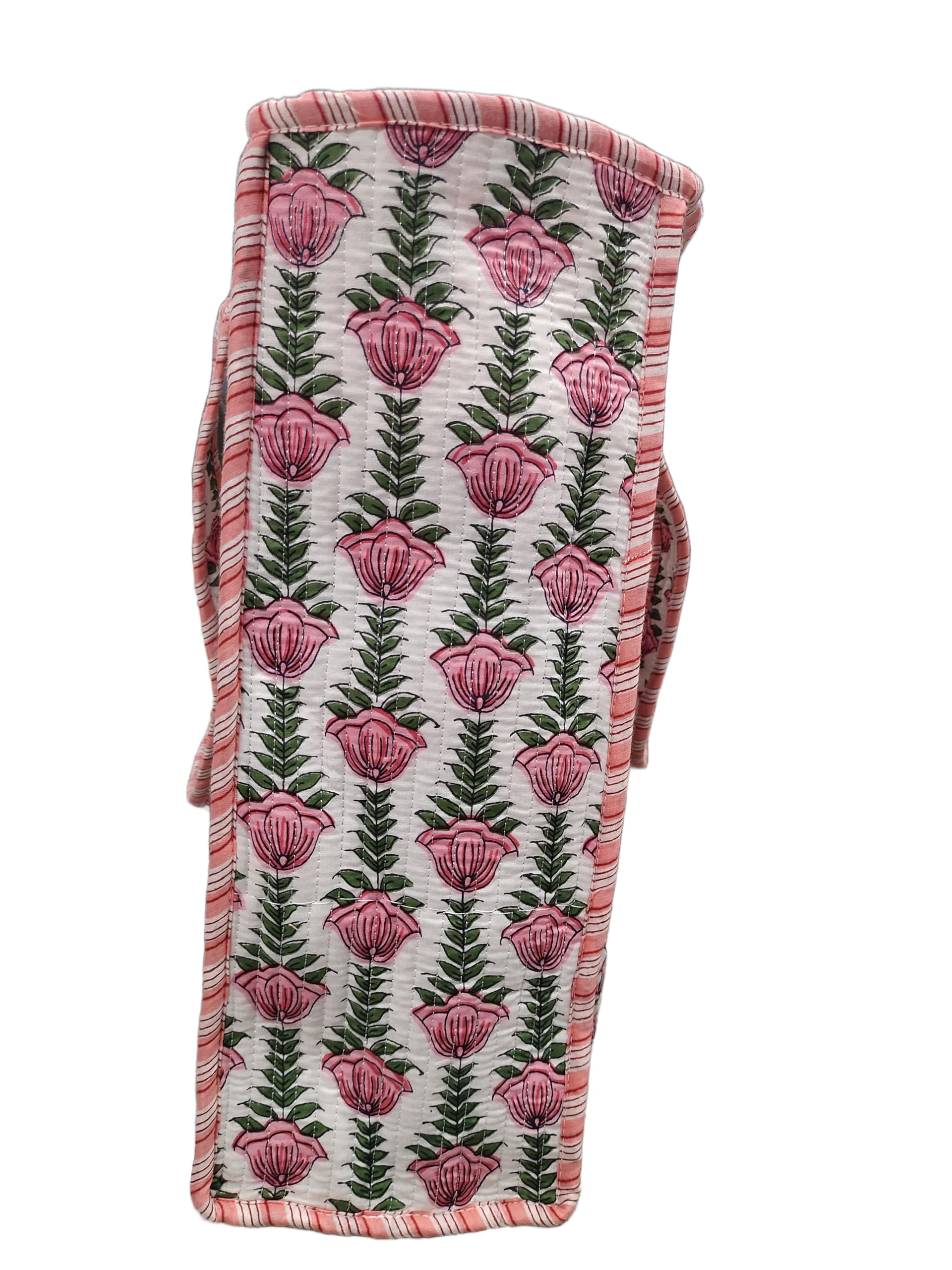 Handmade Cotton Floral Block Print Quilted Tote Shoulder Market Shopping Bag
