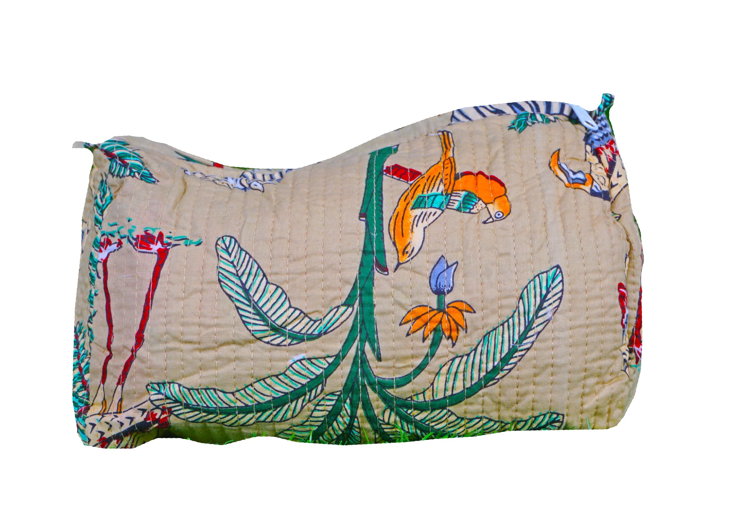 Indian Handmade Cotton Quilted Floral Toiletry Cosmetic Makeup Bag Blue A