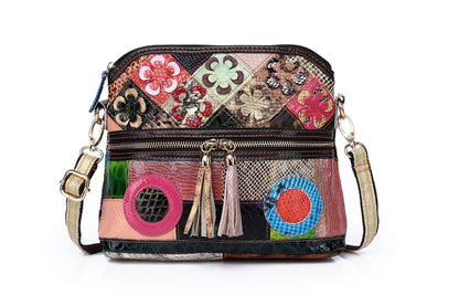 Handmade Cowhide Multi Color Patchwork Bag Crossbody Shoulder Handheld Unique Style