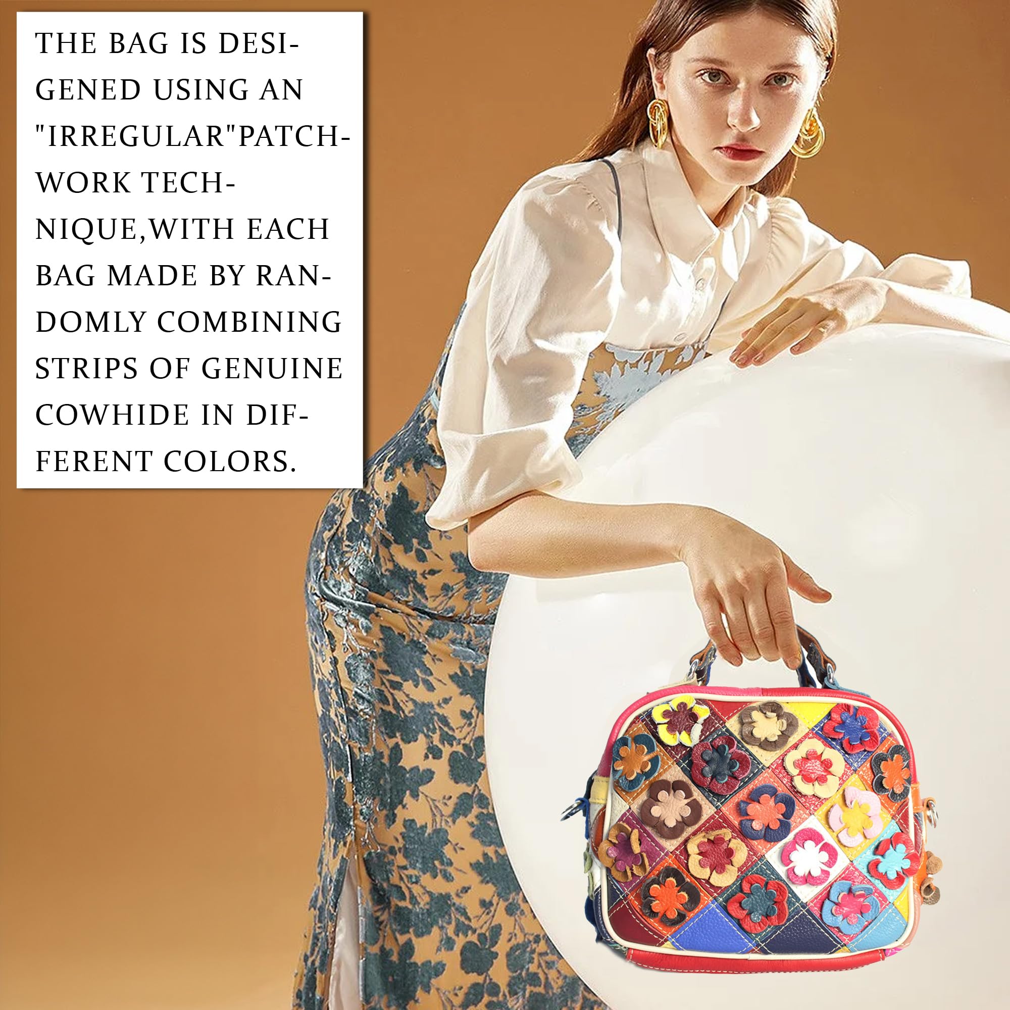 Handmade Cowhide Multi Color Patchwork Bag Crossbody Shoulder Handheld Unique Style