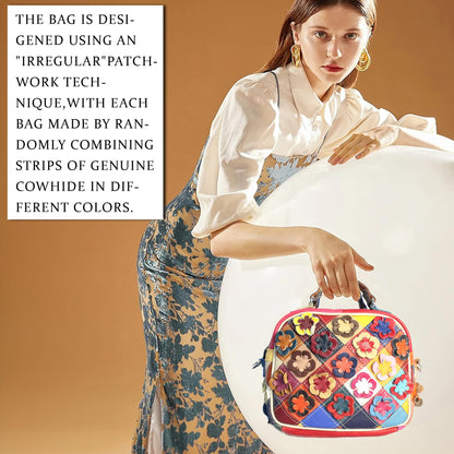 Handmade Cowhide Multi Color Patchwork Bag Crossbody Shoulder Handheld Unique Style