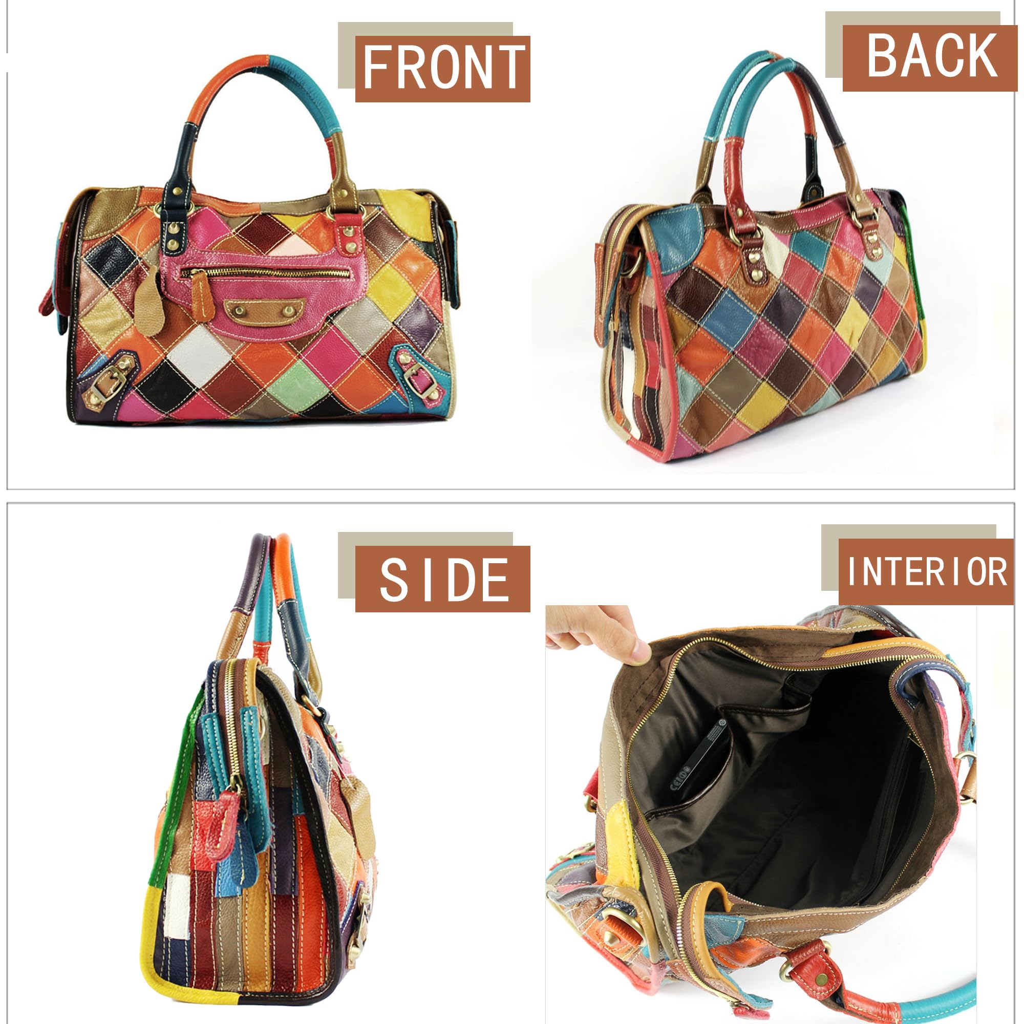 Handmade Cowhide Multi Color Patchwork Bag Crossbody Shoulder Handheld Unique Style
