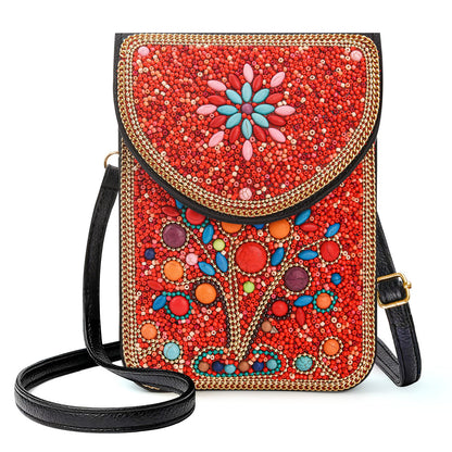 Beaded Crossbody Phone Shoulder Bag Boho Wallet Purse with Colorful Handcrafted Beads