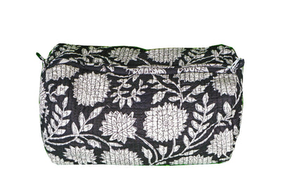Indian Handmade Cotton Quilted Floral Toiletry Cosmetic Makeup Bag Blue A