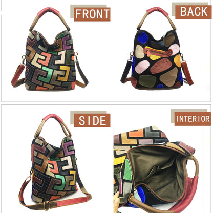 Handmade Cowhide Multi Color Patchwork Bag Crossbody Shoulder Handheld Unique Style