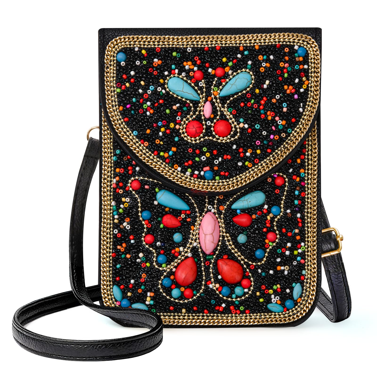 Beaded Crossbody Phone Shoulder Bag Boho Wallet Purse with Colorful Handcrafted Beads