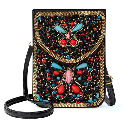 Beaded Crossbody Phone Shoulder Bag Boho Wallet Purse with Colorful Handcrafted Beads