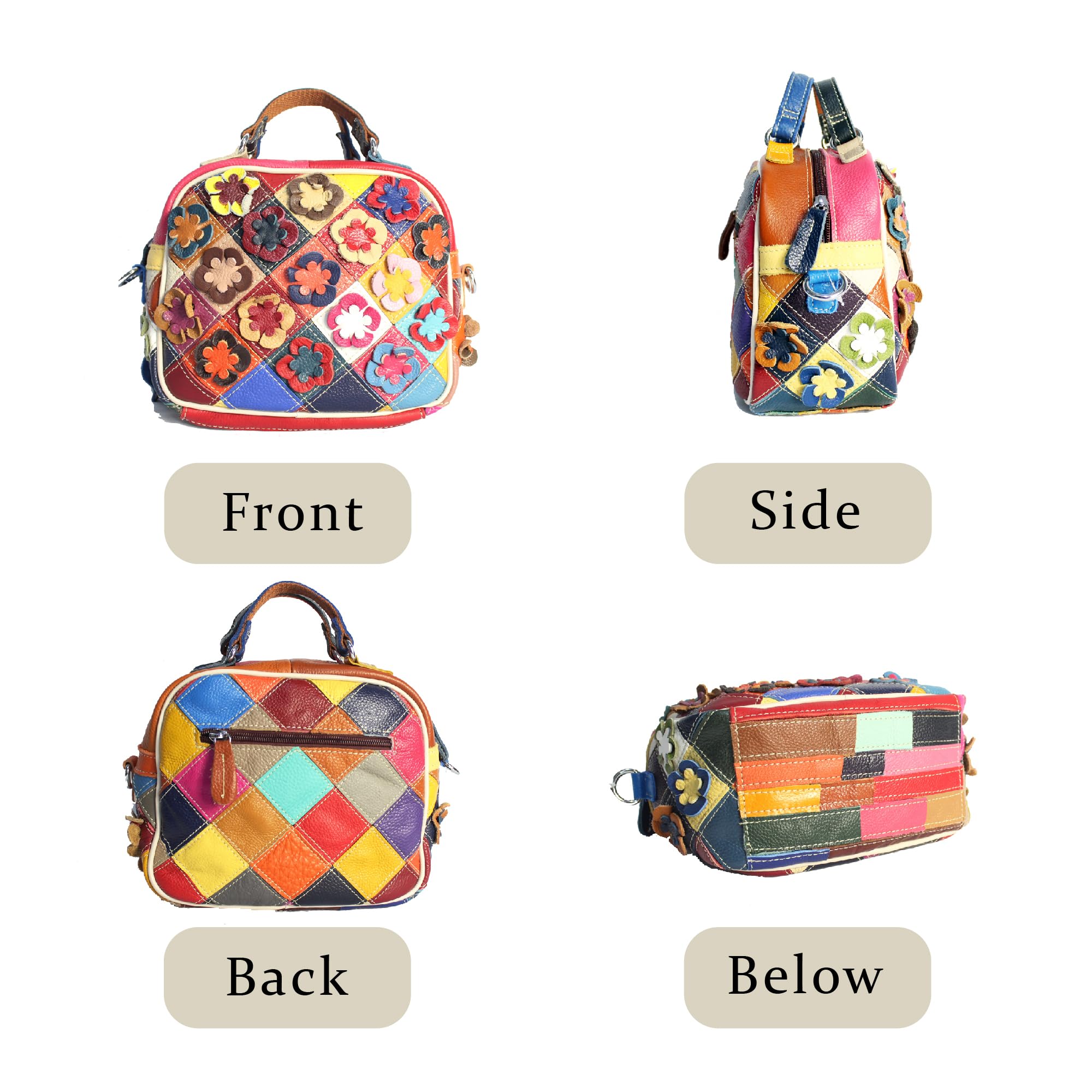 Handmade Cowhide Multi Color Patchwork Bag Crossbody Shoulder Handheld Unique Style