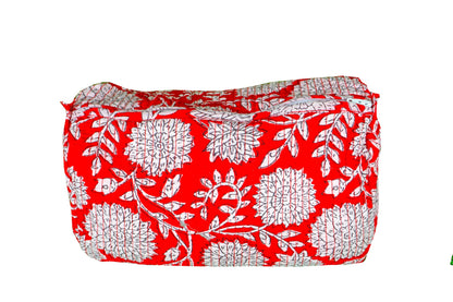 Indian Handmade Cotton Quilted Floral Toiletry Cosmetic Makeup Bag Blue A