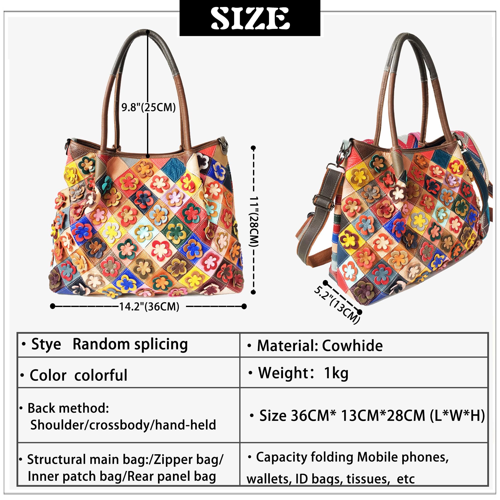 Handmade Cowhide Multi Color Patchwork Bag Crossbody Shoulder Handheld Unique Style
