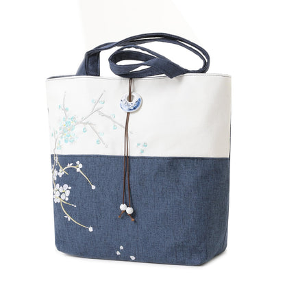 Elegant Vintage Silk Pattern Shoulder Tote Bag with Pendant and Tassels