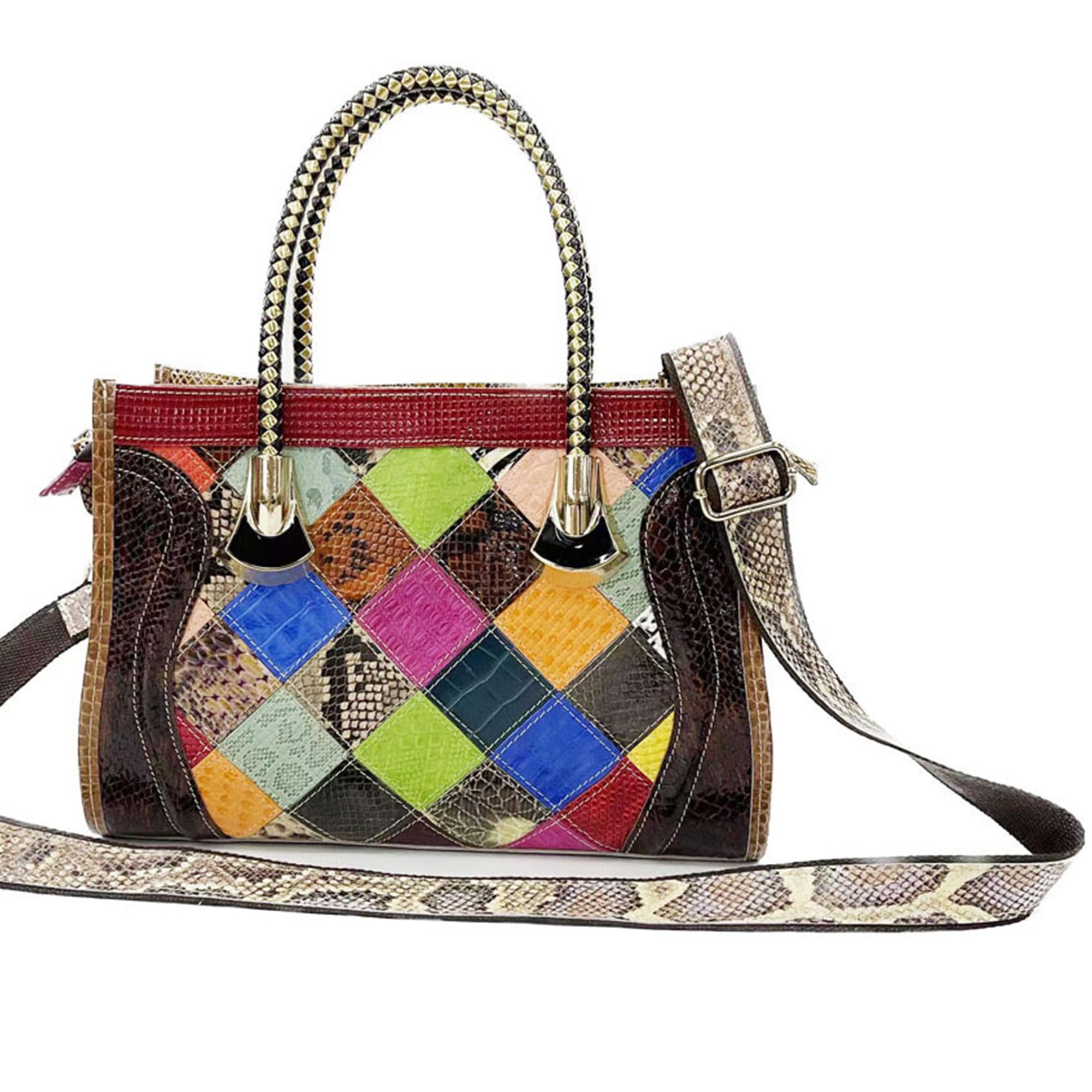 Handmade Cowhide Multi Color Patchwork Bag Crossbody Shoulder Handheld Unique Style
