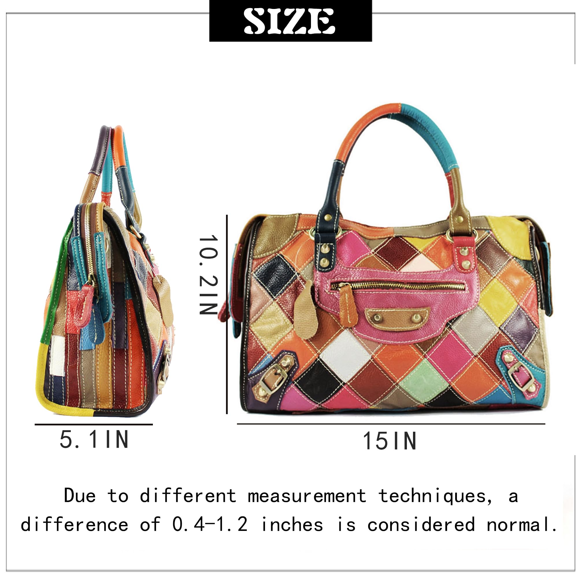 Handmade Cowhide Multi Color Patchwork Bag Crossbody Shoulder Handheld Unique Style
