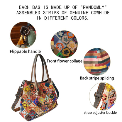 Handmade Cowhide Multi Color Patchwork Bag Crossbody Shoulder Handheld Unique Style