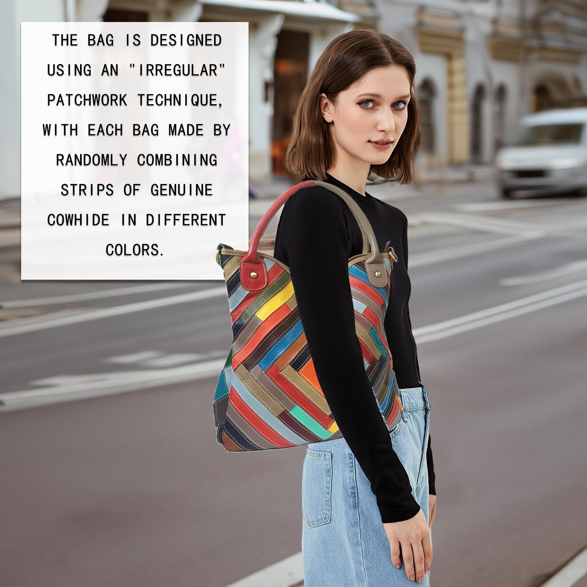 Handmade Cowhide Multi Color Patchwork Bag Crossbody Shoulder Handheld Unique Style