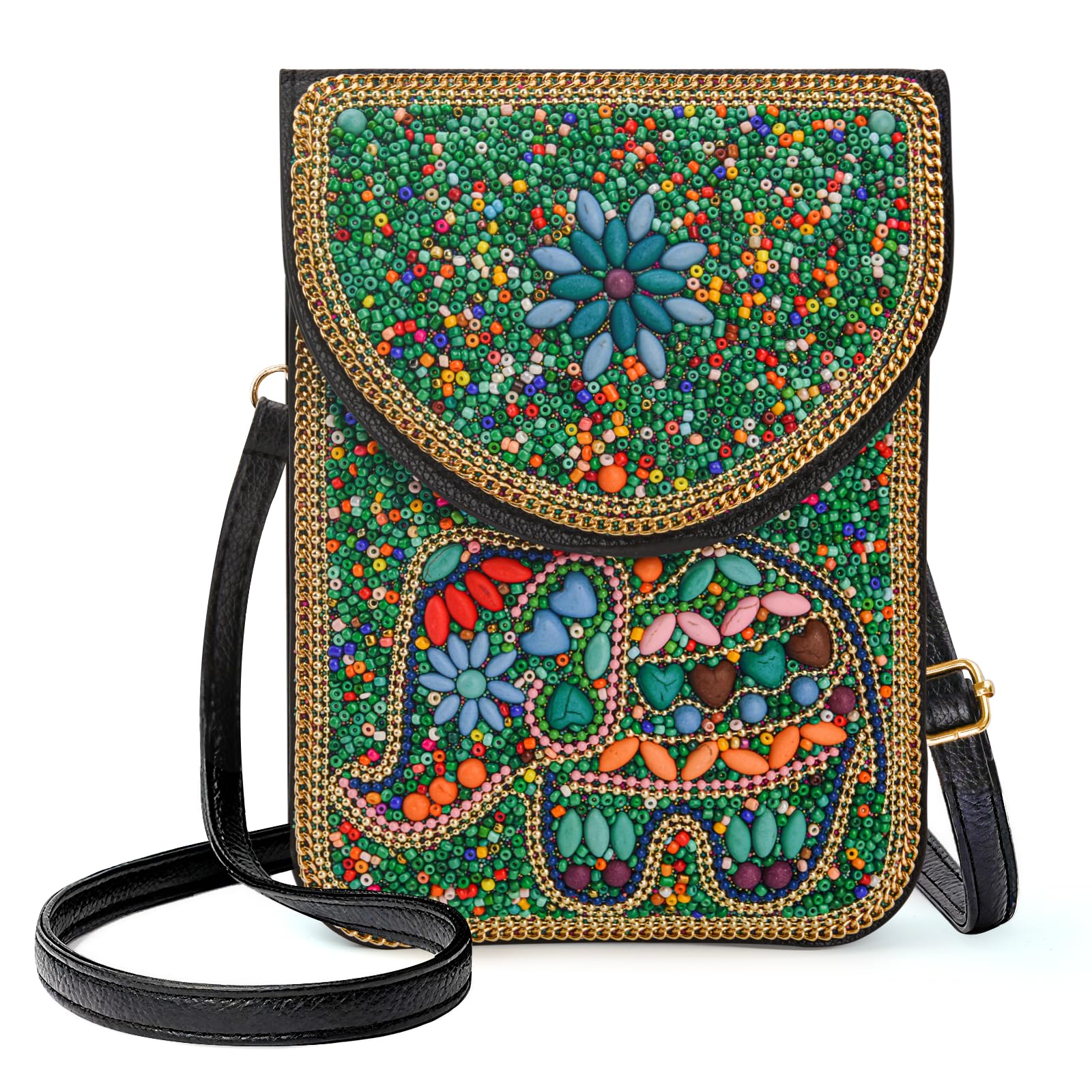 Beaded Crossbody Phone Shoulder Bag Boho Wallet Purse with Colorful Handcrafted Beads