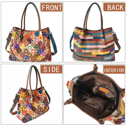 Handmade Cowhide Multi Color Patchwork Bag Crossbody Shoulder Handheld Unique Style